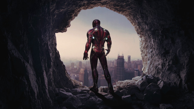 Man red suit cave city free wallpaper - medium preview image