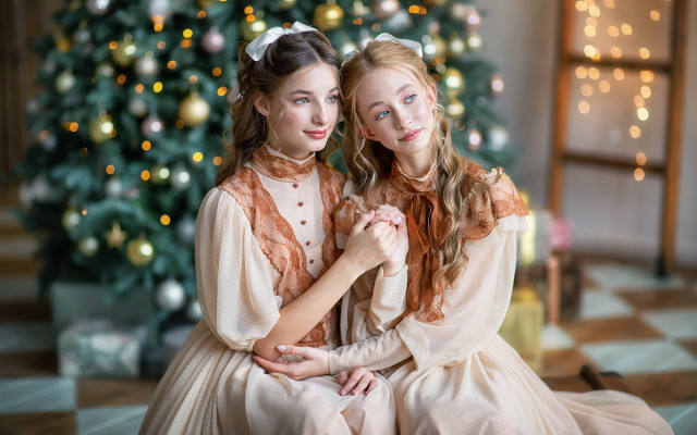 Christmas girls dresses ornaments bokeh free wallpaper - medium preview image