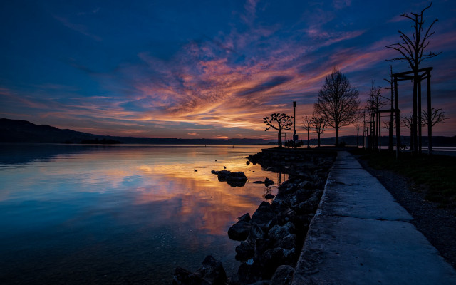 Sunset dock trees mystical colors free wallpaper - medium preview image