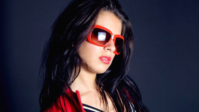 Woman red sunglasses jacket black free wallpaper - medium preview image