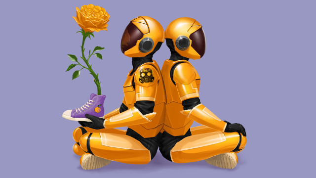 Yellow robot flowers sneakers botanical free wallpaper - medium preview image