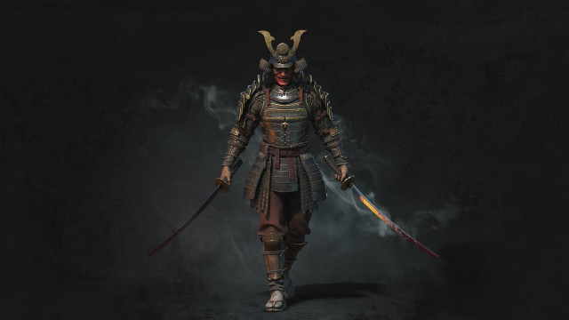Demon mask swordsman japanese armor free wallpaper - medium preview image
