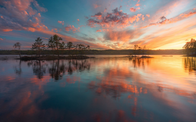 Sunset lake trees clouds islands free wallpaper - medium preview image