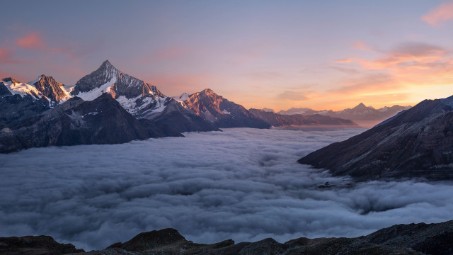 Mountain range clouds sunset lake free wallpaper - medium preview image