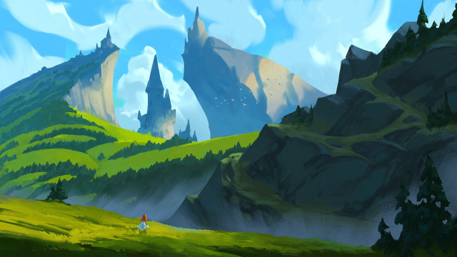Mountain landscape person walking clouds free wallpaper - medium preview image