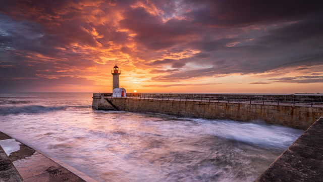 Lighthouse pier sunset waves water #2 free wallpaper - medium preview image