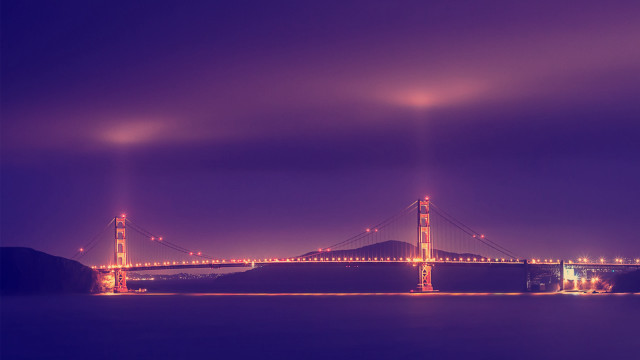 Night lit bridge mountain glowing free wallpaper - medium preview image