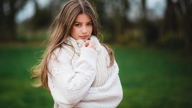 Woman white sweater field bokeh free wallpaper - medium preview image