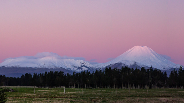 Mountain range pink sky forest free wallpaper - medium preview image