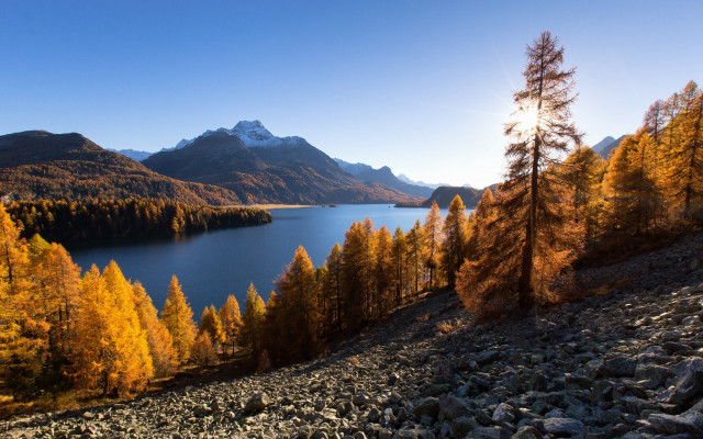 Lake mountains trees autumn sunset #2 free wallpaper - medium preview image