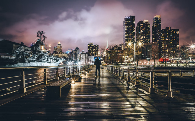Night cityscape bridge reflection starry free wallpaper - medium preview image