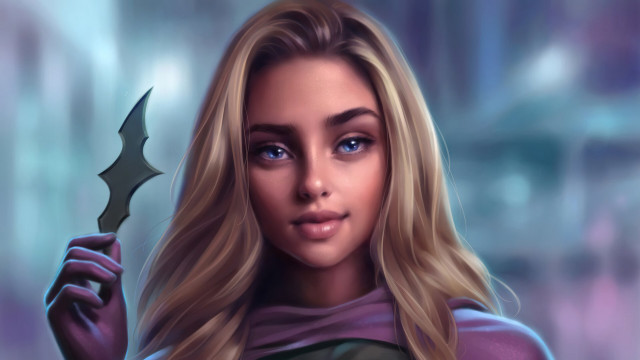 Blonde woman knife fantasy portrait free wallpaper - medium preview image