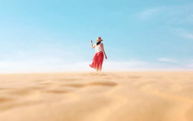 Woman red skirt hat beach free wallpaper - medium preview image