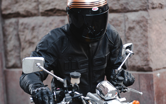 Motorcycle man black leather helmet free wallpaper - medium preview image