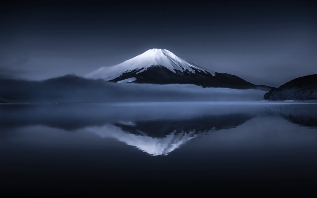 Mountain reflection lake night fog free wallpaper - medium preview image