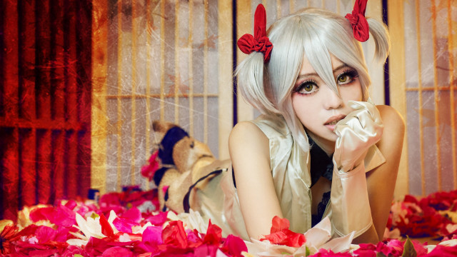 White hair horns flower gothic free wallpaper - medium preview image