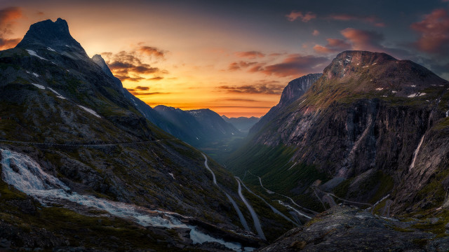 Mountain range winding road sunset free wallpaper - medium preview image