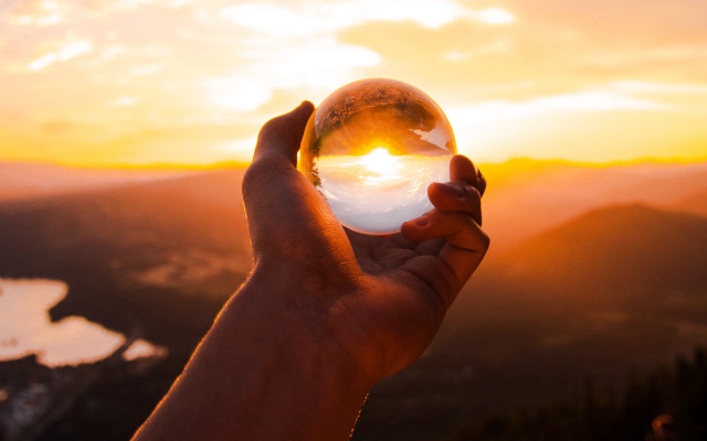 Crystal ball sunset mountains lake free wallpaper - medium preview image