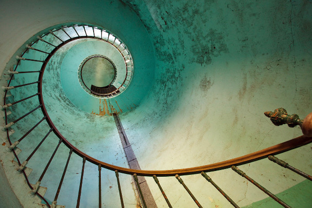 Spiral staircase lightblue wall wooden free wallpaper - medium preview image