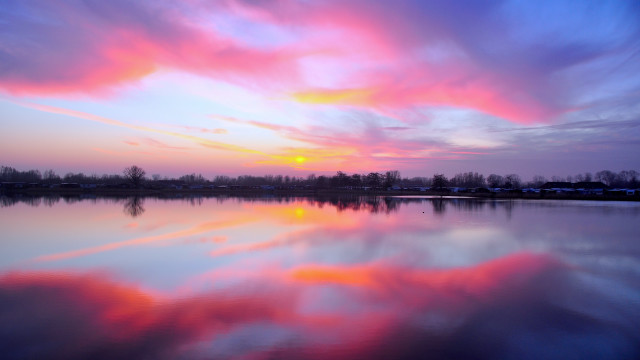 Sunset lake impressionism clouds trees free wallpaper - medium preview image