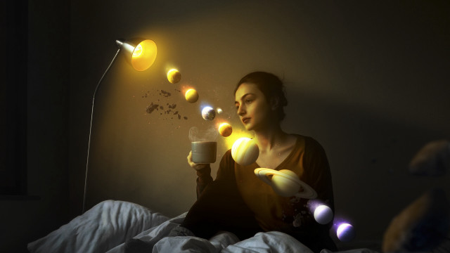 Woman candle light bulb surreal free wallpaper - medium preview image