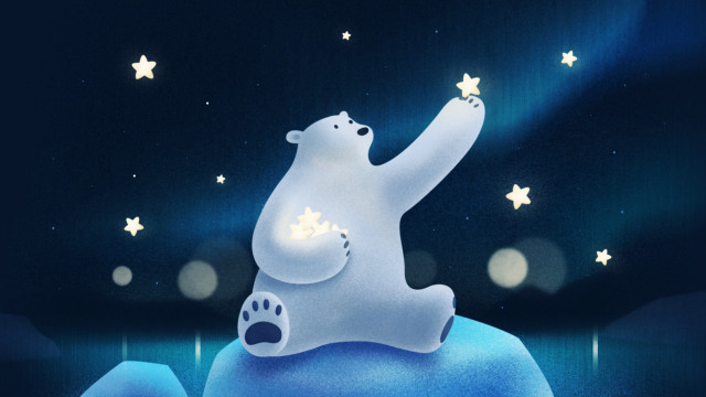 Polar bear iceberg starry sky free wallpaper - medium preview image