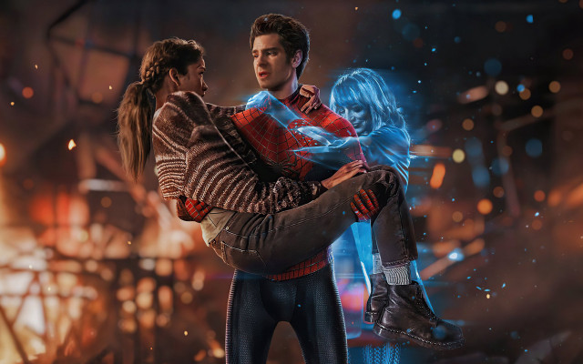 Man holding woman spiderman farfromhome free wallpaper - medium preview image
