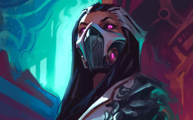 Futuristic gas masked woman glowing free wallpaper - medium preview image