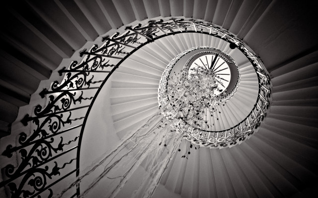 Spiral staircase chandelier black white free wallpaper - medium preview image