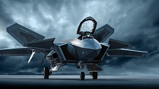 Fighter jet runway cloudy sky free wallpaper - medium preview image