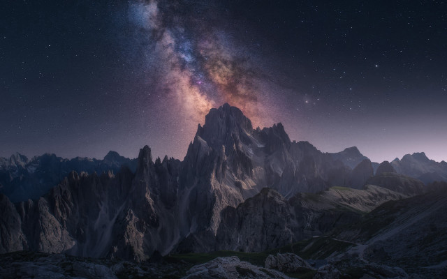 Night sky mountains stars aurora #3 free wallpaper - medium preview image