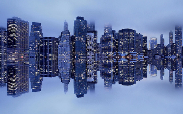 City skyline reflection fog night free wallpaper - medium preview image