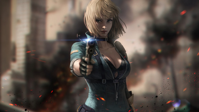 Woman gun city street blonde free wallpaper - medium preview image