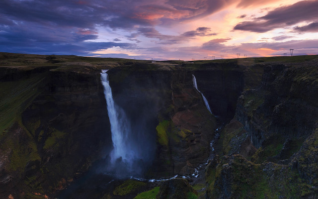 Waterfall sunset cloudy sky mountain free wallpaper - medium preview image
