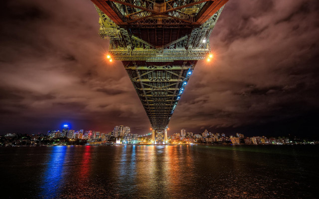 Tall bridge lights city skyline free wallpaper - medium preview image