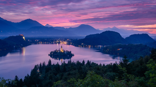 Lake mountains trees castle city free wallpaper - medium preview image