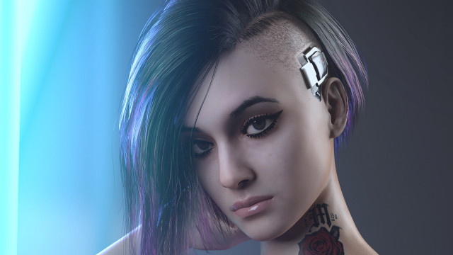 Woman tattoo piercing blue background free wallpaper - medium preview image