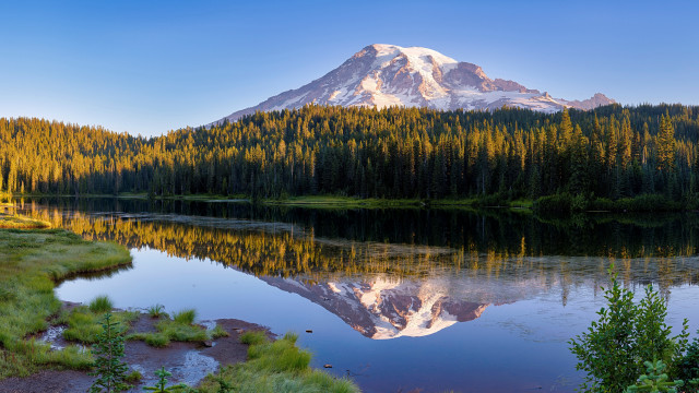 Mountain reflection lake trees grass #2 free wallpaper - medium preview image