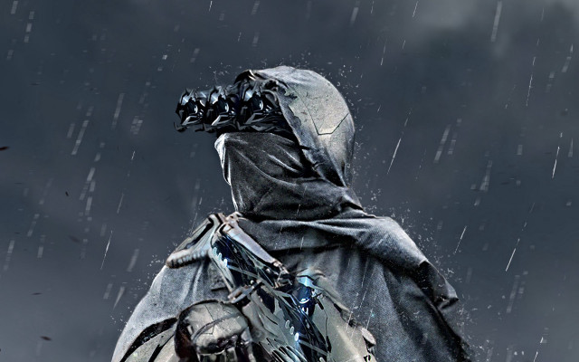 Man hooded rain backpack sword free wallpaper - medium preview image