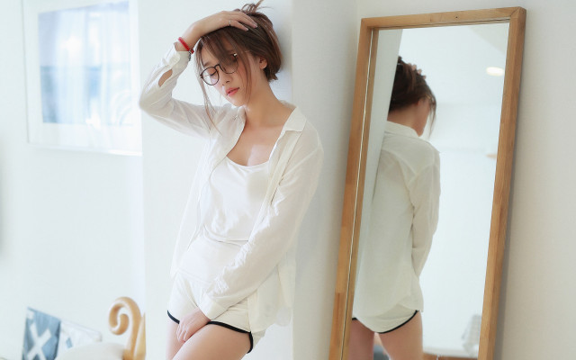 Woman white shirt black shorts free wallpaper - medium preview image