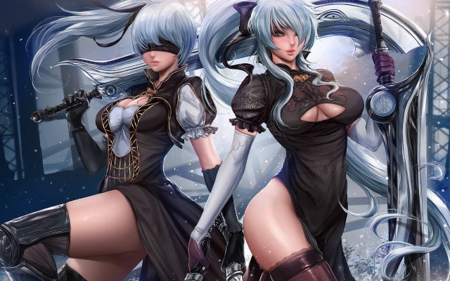 Nier automata anime swords snow free wallpaper - medium preview image