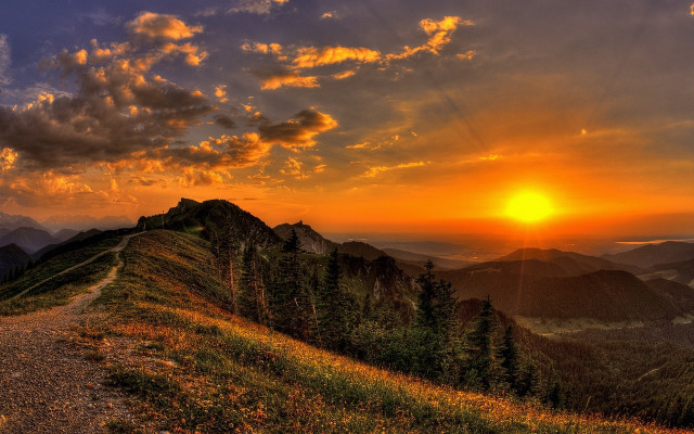 Sunset mountain trail trees autumn free wallpaper - medium preview image