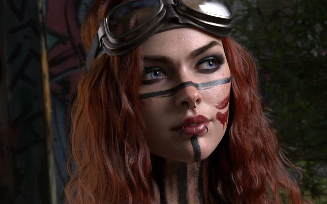Painted face goggles cyberpunk blue free wallpaper - medium preview image