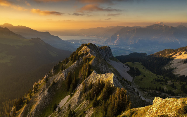 Mountain range sunset trees clouds free wallpaper - medium preview image