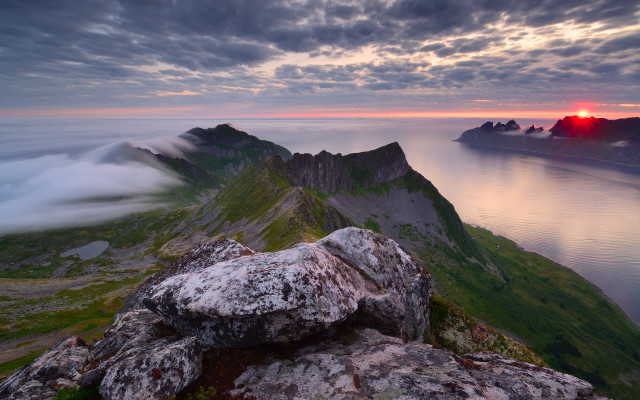 Mountain sunset clouds water landscape free wallpaper - medium preview image