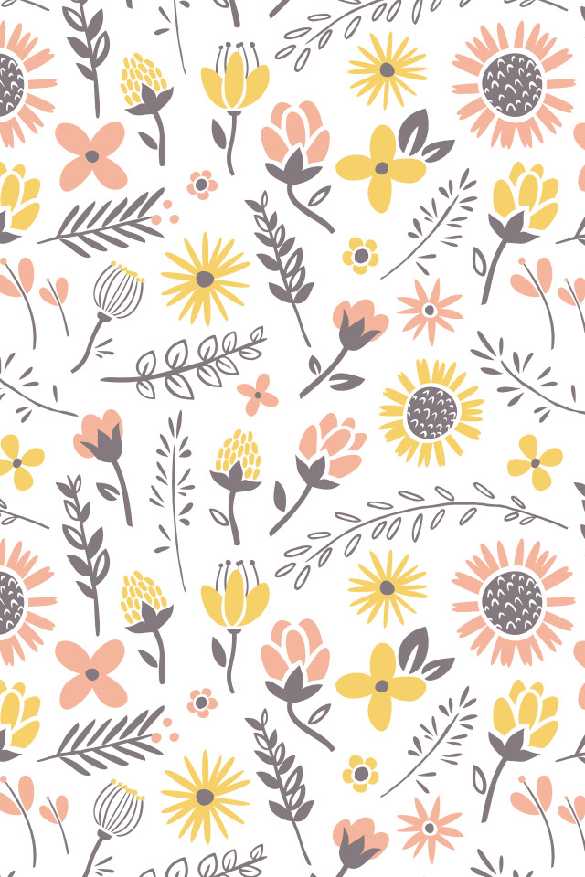 Flower pattern yellow gray white free wallpaper - medium preview image