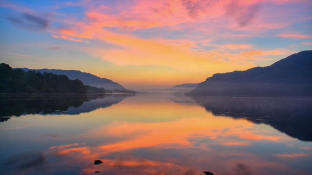 Sunset mountains lake sky city free wallpaper - medium preview image