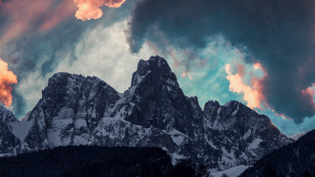 Mountain range clouds trees sunset free wallpaper - medium preview image