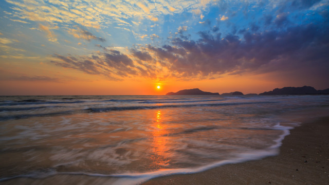 Sunset ocean island clouds matte free wallpaper - medium preview image