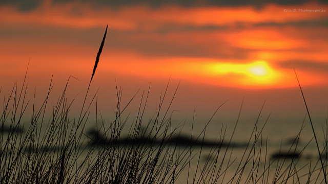 Sunset clouds grass boat horizon free wallpaper - medium preview image